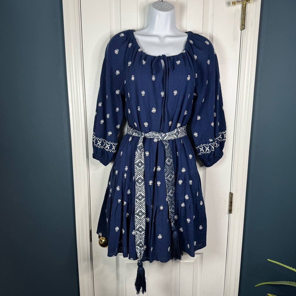 A Loves A Navy Blue Boho Embroidered Dress